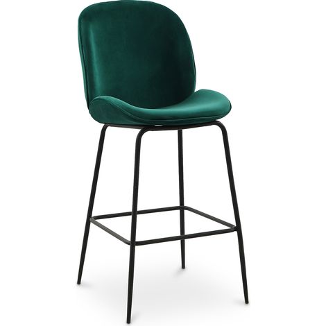 Sgabello con schienale - Rivestito in velluto - Design retrò - Elias Verde scuro