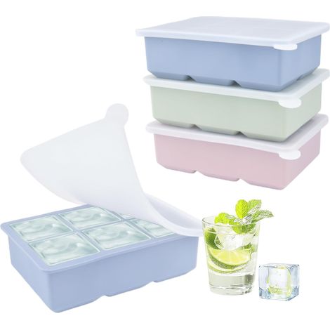3pcs à glaçons en silicone couleurs avec couvercle,6 alvéole Vert pastel, bleu clair et rose, Pour cocktails au gin, café glacé et blocs de congélation (1/5)