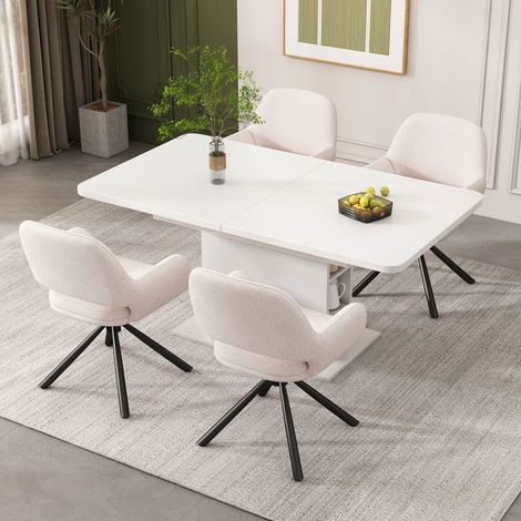 Chaise de salle à manger lot de 4, assise pivotante Chaise design, tissu Sherpa blanc, avec accoudoirs, style moderne et épuré (1/5)