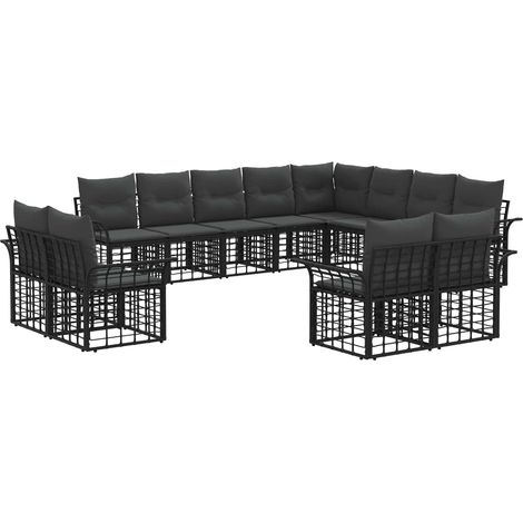 Outdoor-Sofagarnitur 12 pcs Schwarz und Dunkelgrau Polyester vidaXL
