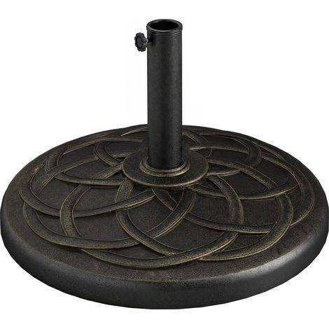 Pied de parasol de jardin, poids net 19 kg, compatible avec mâts de 38 mm/48 mm, en résine, pour terrasse ou patio extérieur, Ø 54,5 x 34 cm, couleur bronze. (1/5)