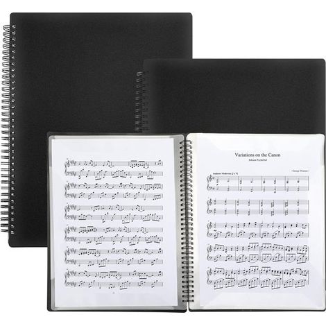 Lot de 2 classeurs de musique A4 noirs – 60 pages – Anneaux inscriptibles – Organisateur de partitions (1/5)
