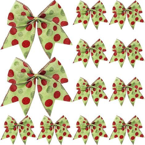 24 Pièces Rouge Vert Arcs de Noël, 15CM Grands Arcs de Couronnes de Noël Noeuds à Point d'arbre de Noël Ornements de Rubans pour Guirlande de Noël Vacances Fête Cadeau Emballage (Point) (1/5)