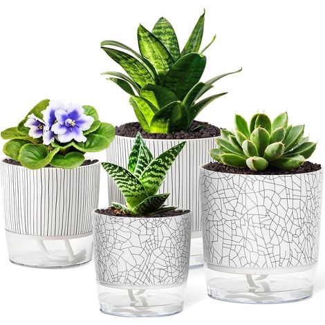4er Set Selbstbewässernde Blumentöpfe mit Bewässerungssystem, 11/14cm, Marmor-Optik (1/5)