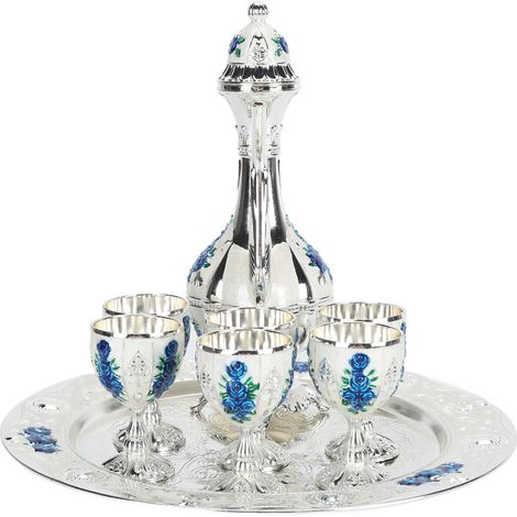 Ensemble de verres à vin en alliage antirouille, élégant et décoratif, style rétro, pour la maison, les fêtes et les mariages. Couleurs argent, blanc et bleu. (1/5)