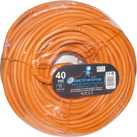 Electraline – Rallonge prolongateur 40m – Section 2x1,5 mm² – Câble H05VV-F – Clapet de protection enfant – Pour chantiers humides