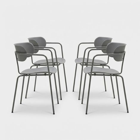 Set 4 sedie poltroncine impilabili da giardino e cucina Asmar - Grigio (1/5)