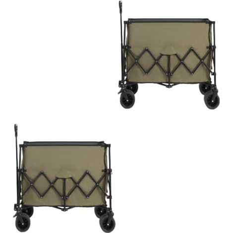 2er-Set beach Wagon,Collapsible Wagon 220lbs with Big Wheels Foldable Wagon Carts, Heavy Duty 300L Folding Utility Garden Cart with Big All-Terrain Beach Wheels & Drink Holders. Army Green