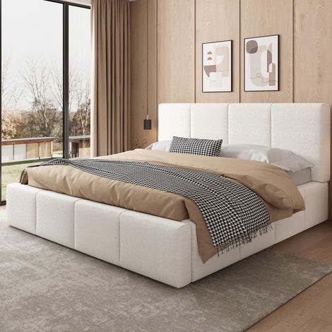 Letto adulto 180x200 cm con testiera e rete a doghe, beige, materasso non incluso (1/5)
