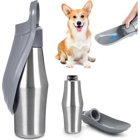 1 PCS 750 ml, Gourde pour chien, pliable à 180°, portable, en acier inoxydable, gris, pour chien, extérieur (1/5)