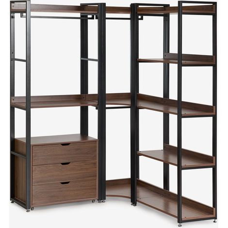 Armario Modular Abierto Esquinero de 3 Piezas con Cajones en Acero y Madera Ariaster SKLUM (1/5)