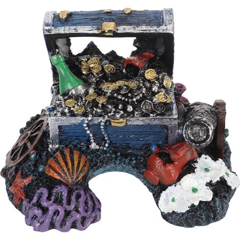 Boîte à trésors d'aquarium, ornement de grotte cachée, décoration de bijoux en résine réaliste pour réservoir d'eau douce et d'eau salée bleu (1/5)