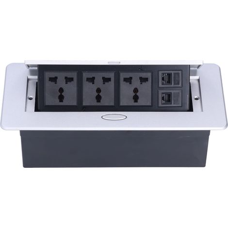 Bodeneinbausteckdose mit 3 Löchern, Computer- und Telefonanschluss, 250 V, 13 A (1/5)