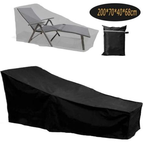 Waterproof 420D Oxford fabric solar chair cover, windproof, black, dimensions 200x70x40x68 cm. (1/4)
