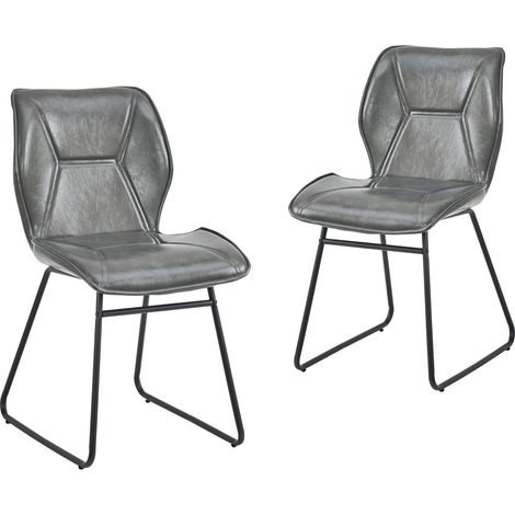 Set di 2 sedie da pranzo in ecopelle e metallo con schienale, stile industriale, grigio (1/5)