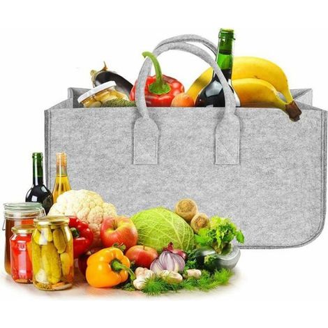 Panier à bûches pliable en feutre pour cheminée, sac de transport pour bois de cheminée, panier de rangement (gris) (1/4)