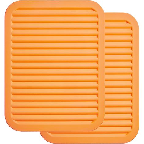 Confezione da 2 sottopentola in silicone per pentole e padelle calde, vero silicone resistente al calore, multifunzionale, sottopentola durevole per piatti caldi, porta cucchiaio (arancione) (1/5)