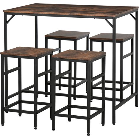 Conjunto de mesa alta con 4 taburetes 5 piezas 100 x 60 x 88 cm tablero y acero marrón negro HOMVRA (1/5)