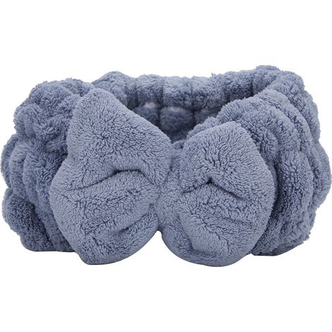 Serre-tête en polaire corail bleu, bandeau absorbant pour maquillage, accessoire cheveux forte absorption d'eau (1/5)