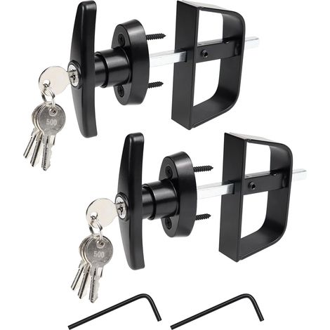 Lot de 2 verrous de porte en T avec 4 clés et 2 vis, 115 mm, tige de 115 mm, serrure de porte de grange et poulailler (1/5)