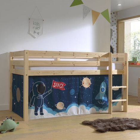Cama de media altura 90x200 con somier y funda Space Vipack Pino Madera (1/3)