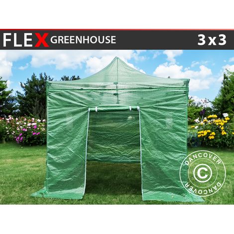 FleX Greenhouse 3x3 m, PE, Transparent/Green (1/5)
