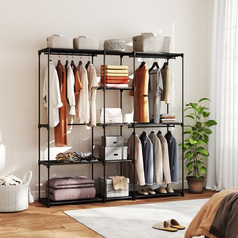 Armoire de rangement. penderie en tissu avec barre de suspension et étagères. 182 x 43 x 185 cm. noir