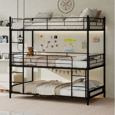 Cama litera triple de metal con ahorro de espacio OKMYHOME (1/5)