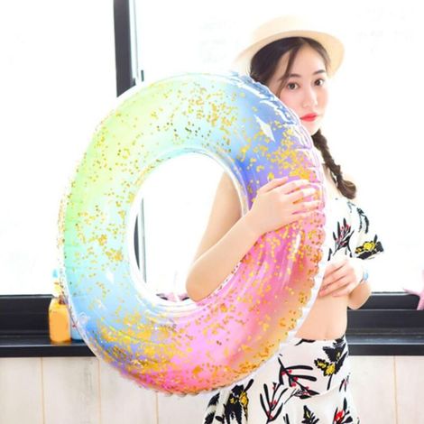 Swimming buoy, transparent rainbow glitter floating buoy, transparent inflatable pool buoy (60) (1/3)