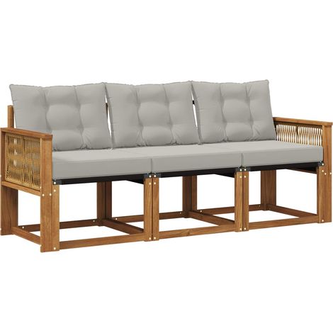 Outdoor Sofa Set with Cushion 3 pcs Natural and Light Grey vidaXL