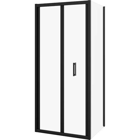 Cabine de douche 80x90 cm Cabine de douche angulaire ouverture livre avec paroi fixe Profilés aluminium noir Verre transparent 6mm h190 - Réversible Mod. Capri