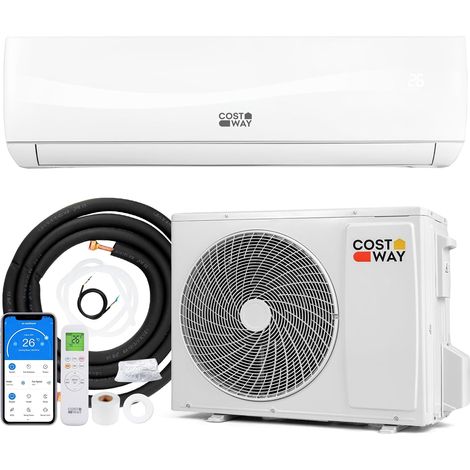 COSTWAY Climatiseur Reversible 24000 BTU 7,2 KW, Climatiseur Split R32, Chauffage, Refroidissement, Déshumidification, Clim Inverter Silencieux 19 dB, Auto-Nettoyage Wifi [Classe énergétique A+++]