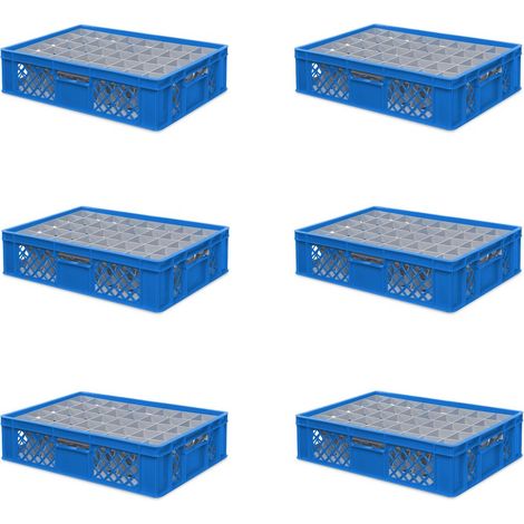 BRB 6x Gläserkiste 600x400 mm 40 Gläser bis 122 mm Höhe/Durchmesser 67 mm, blau