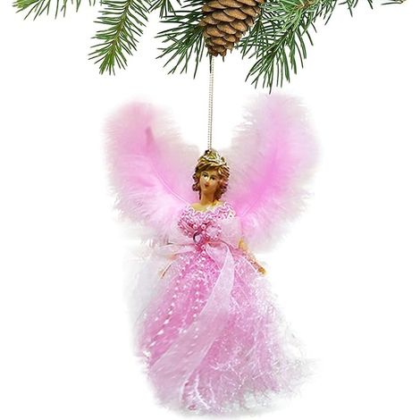 Ange de Noël pour Sommet de Sapin – Figurine en Plastique avec Ailes en Plumes – Décoration Élégante pour Fête