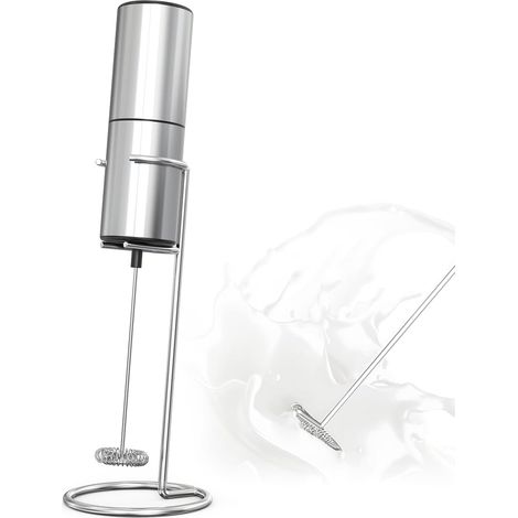 Mousseur à lait électrique à main, mélangeur à main pour café, latte, mélangeur électrique à café, machine à mousse de lait électrique avec corps en acier inoxydable (fonctionne à piles avec (1/5)