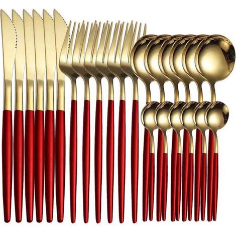 Ensemble de couteaux, fourchettes et cuillères en acier inoxydable du Portugal (16 x 24 pouces) - Service de table pour steak et cuisine occidentale (1/5)