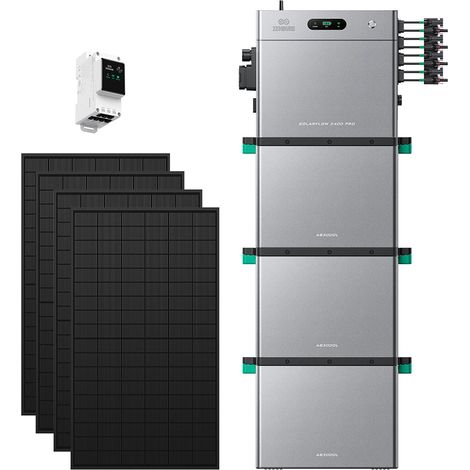 Zendure SolarFlow 2400 Pro – 2400W AC bidirektional, 4800W PV-Eingang, bis 16,8 kWh erweiterbar, Plug & Play, IP65,mit intelligentem Zähler 3CT,mit 3xAB3000L (8.64 kWh), mit 450W×4 bifazialen Panels