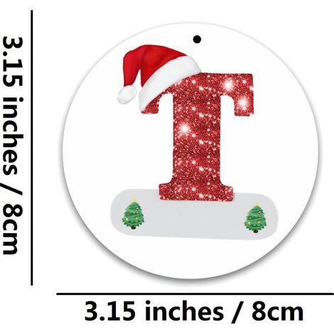 Pendentif Alphabet De Noël - Lettre Acrylique Ronde 8 cm - Décoration Arbre De Noël Porte - Lot De 1 (1/2)