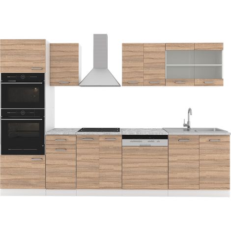 Küchenzeile R-Line, Sonoma, 300 cm mit Hochschrank, ohne Arbeitsplatte, Vicco