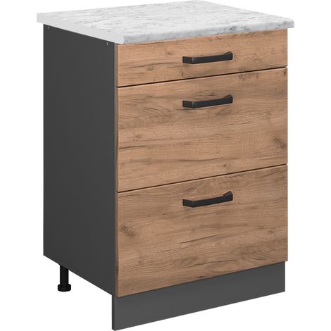 Schubladenschrank R-Line, Goldkraft Eiche, 60 cm AP Marmor, Vicco (1/5)