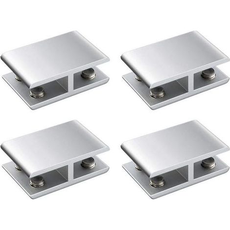 Ensemble de 4 supports réglables double face en alliage d'aluminium pour étagères en verre, fixation par pince pour une épaisseur de verre de 8 à 10 mm, rotation à 180 degrés. (1/5)