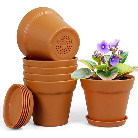 Blumentopf 6er Plastik Übertopf Ablauflöcher Terrakotta 6IN (1/5)