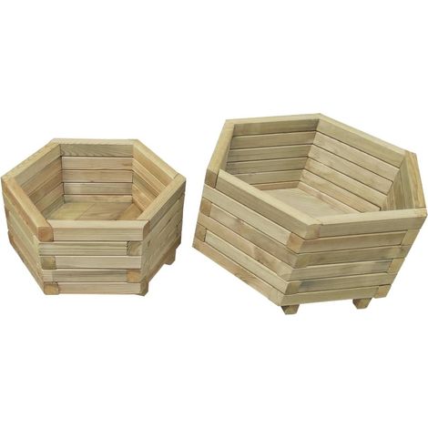 2 Jardinières Bois Pin Avec Pieds 60 et 50 cm. Aspect naturel, Très tendance. Jardin, Patio, Balcon (1/4)