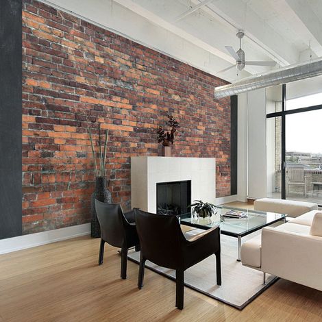 Papier Peint "Vintage Wall Red Brick" 70 x 100 cm (1/2)
