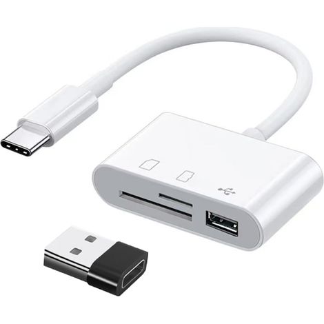 3 en 1 USB C Lecteur de carte SD, Adaptateur usb C vers SD / Micro SD / USB 3.0, Lecteur de Carte Mémoire TF Compatible avec Les Appareils de Type C tels Que, Tablettes (1/5)