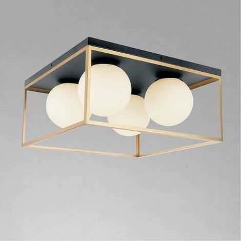 TRADE SHOP - Lampadario Moderno Nero Oro A Soffitto Plafoniera Quadrata E27 Nordico 4 Sfere 32699 - (1/5)