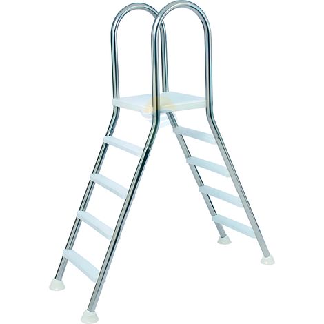 Escalera puente 4 peldaños en acero inoxidable para piscinas elevadas