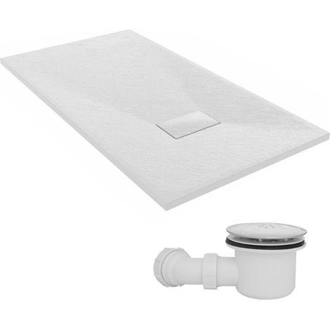 NRG 1300 x 700mm SMC White Rectangle Slate Effect Bathroom Shower Tray & Fluidmaster Fast Flow Waste Trap (1/5)