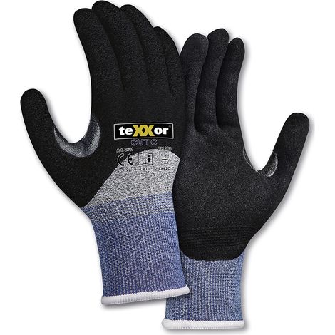 teXXor® Schnittschutz-Strickhandschuhe CUT C 3/4 besch., Grau-meliert/Blau/Schwarz