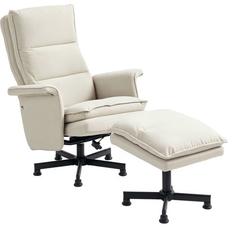 Fauteuil massant électrique avec repose-pieds télécommande tissu beige (1/5)